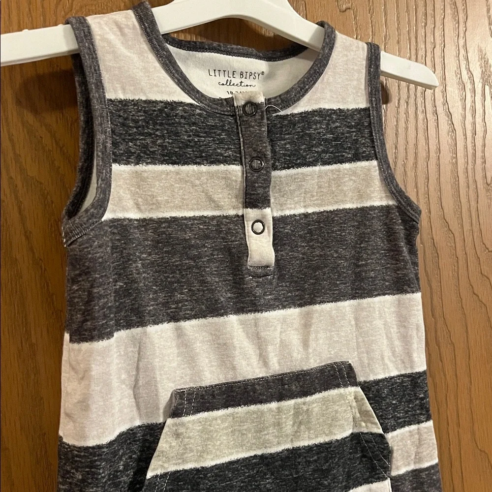 Little Bipsy Toddler Charcoal and Cream Striped‎ Romper 18-24M